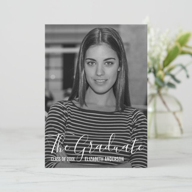 Minimalist Black & White Photo Graduation  Invitation (Standing Front)