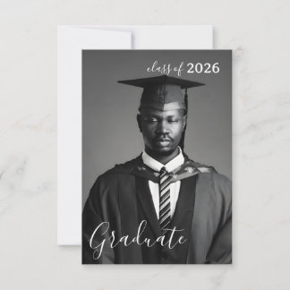 Minimalist Black & White Photo Graduation Invitation