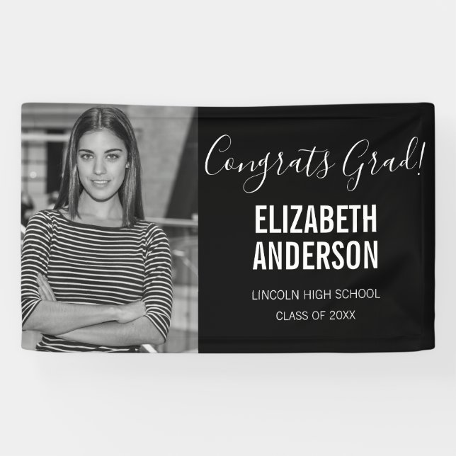 Minimalist Black & White Photo Graduation Photo  Banner (Horizontal)