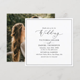 Minimalist Black White Photo Wedding  Invitation
