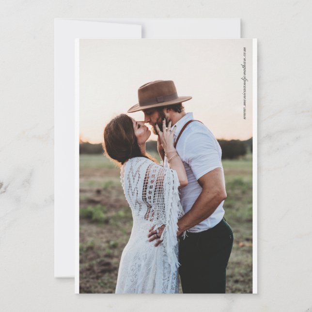 Minimalist Black & White Photo Wedding Invitation (Back)