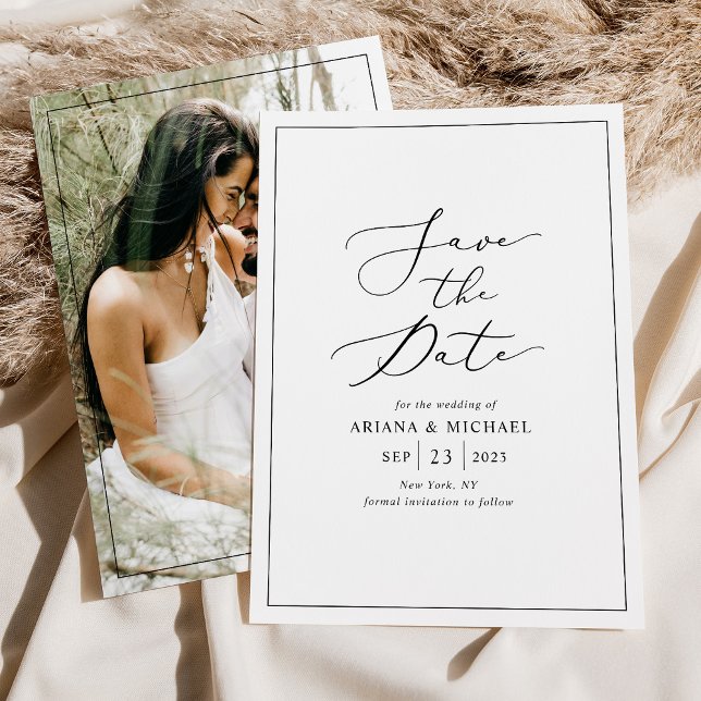 Minimalist Black White Photo Wedding Save The Date Invitation (Creator Uploaded)