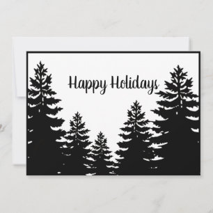 Minimalist black white pine tree silhouette  holiday card
