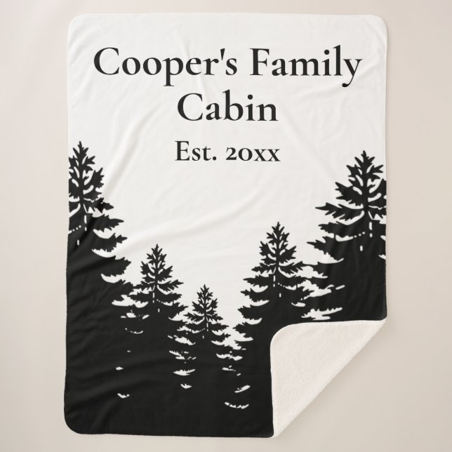 Minimalist black white pine tree silhouette     sherpa blanket (Front)