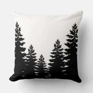 Minimalist black white pine tree silhouette throw pillow
