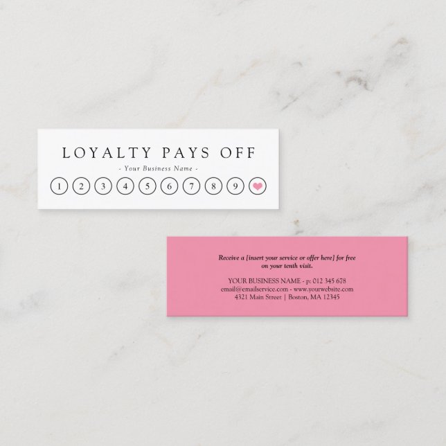 Minimalist Black White Pink Loyalty Punch Card (Front/Back)