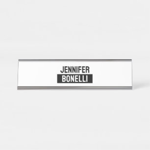 Minimalist Black & White Plain Elegant Modern Name Desk Name Plate