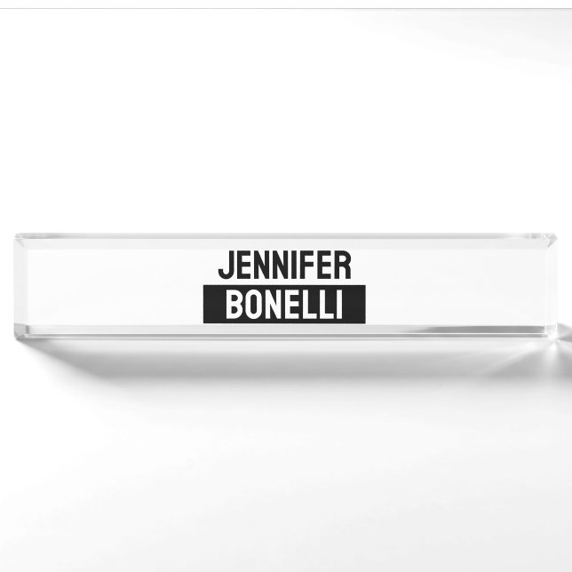Minimalist Black & White Plain Elegant Modern Name Nameplate (Front)