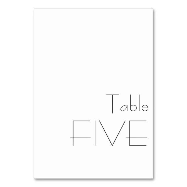 Minimalist Black White Playful Typography FIVE Table Number (Front)