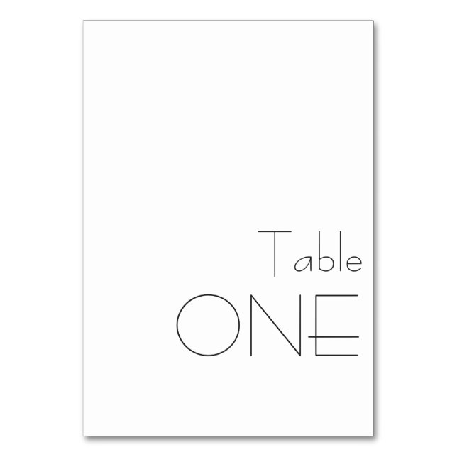 Minimalist Black White Playful Typography ONE Table Number (Front)