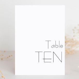Minimalist Black White Playful Typography TEN Table Number