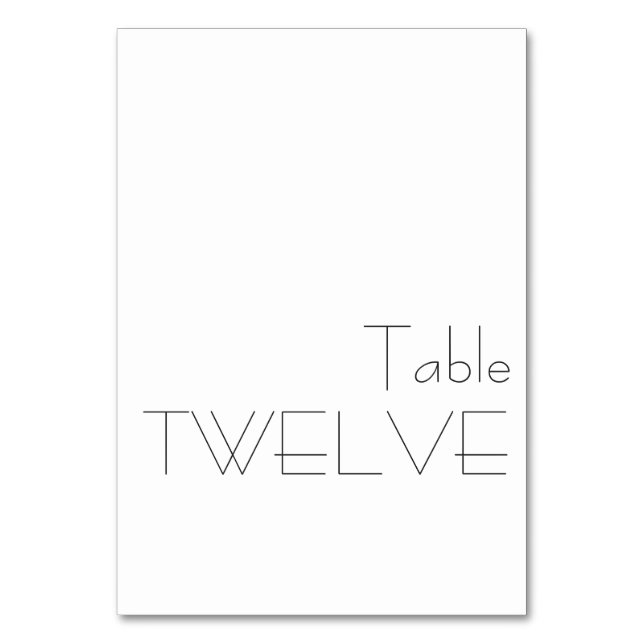 Minimalist Black White Playful Typography TWELVE Table Number (Front)