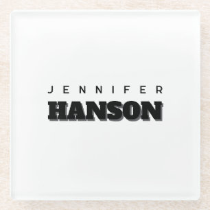 Minimalist Black & White Professional Modern Name Glass Coaster