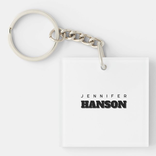 Minimalist Black & White Professional Modern Name Keychain (Front)