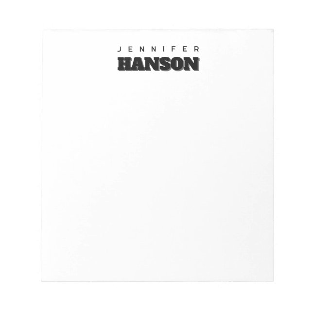 Minimalist Black & White Professional Modern Name Notepad (Front)