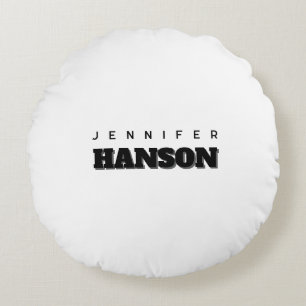 Minimalist Black & White Professional Modern Name Round Pillow