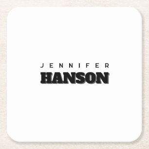 Minimalist Black & White Professional Modern Name Square Paper Coaster