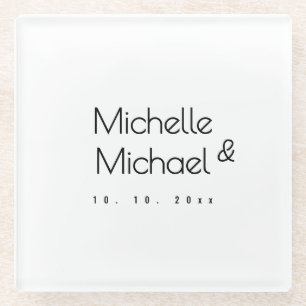 Minimalist Black & White Professional Modern Names Glass Coaster