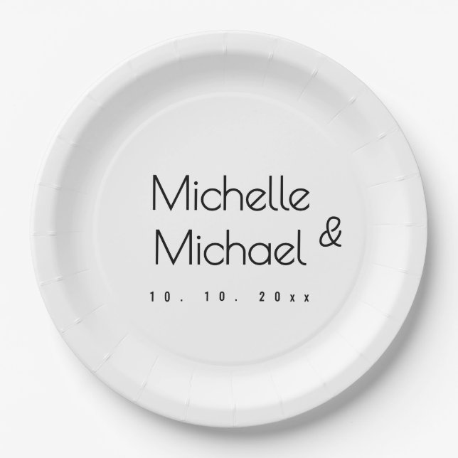 Minimalist Black & White Professional Modern Names Paper Plate (Front)
