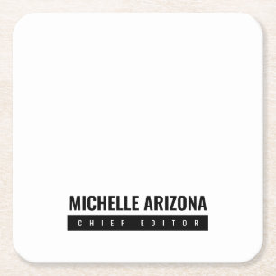 Minimalist Black & White Professional Modern Square Paper Coaster