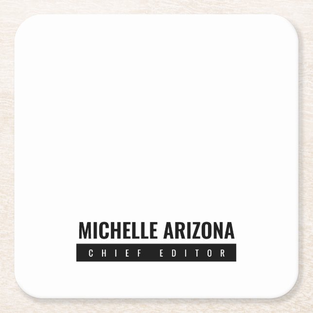 Minimalist Black & White Professional Modern Square Paper Coaster (Front)