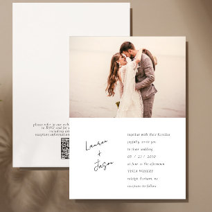 Minimalist Black & White QR Code Photo Wedding Invitation
