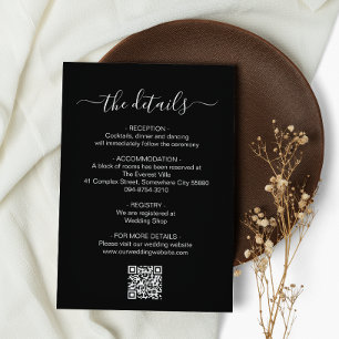 Minimalist Black White QR Code Wedding Details Enclosure Card