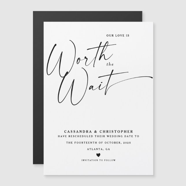 Minimalist Black&White Re-Scheduled Save The Date (Front/Back)
