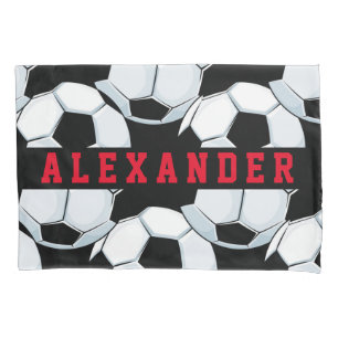 Minimalist black white red soccer game man woman  pillowcase