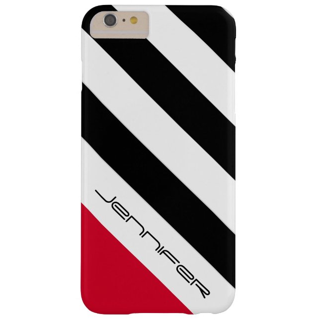 Minimalist Black/White/Red Stripe, Custom Name Case-Mate iPhone Case (Back)