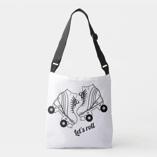 Minimalist Black White Roller Skating Skate   Crossbody Bag (Front)