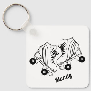 Minimalist Black White Roller Skating Skate Keychain