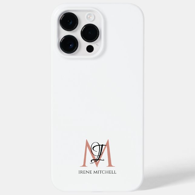 Minimalist Black White Rose Gold Monogram Name Case-Mate iPhone Case (Back)