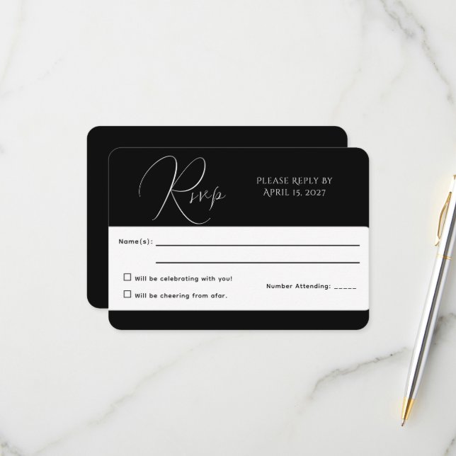 Minimalist Black & White RSVP Card (Front/Back In Situ)