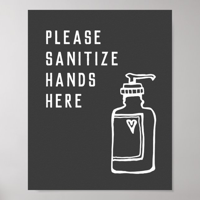 Minimalist Black & White Sanitize Hands Here Poster (Front)