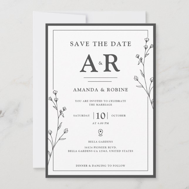 Minimalist Black & White  Save The Date (Front)