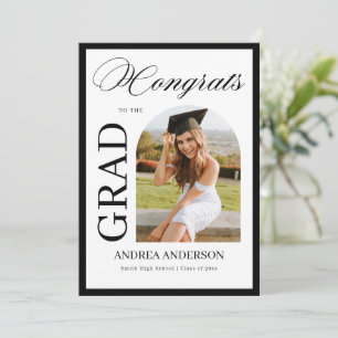Minimalist Black White Script Grad Party Photo Announcement