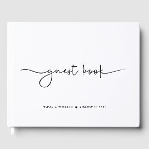 Minimalist Black White Script   Photo Wedding  Guest Book