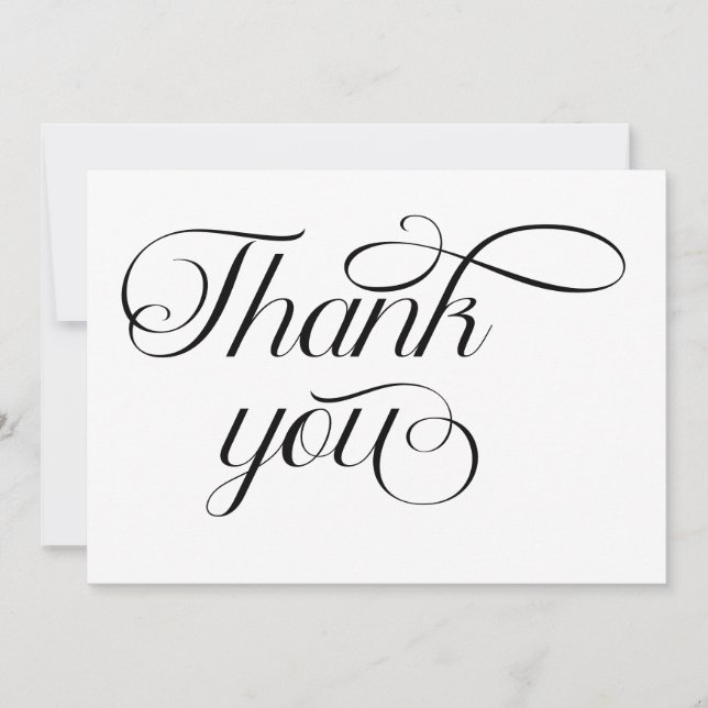 Minimalist Black White Script  Thank You Card (Front)