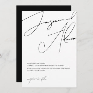 Minimalist Black White Script Typography Wedding Invitation