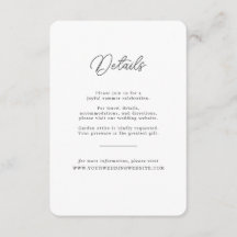Minimalist Black White Script Wedding Details Card