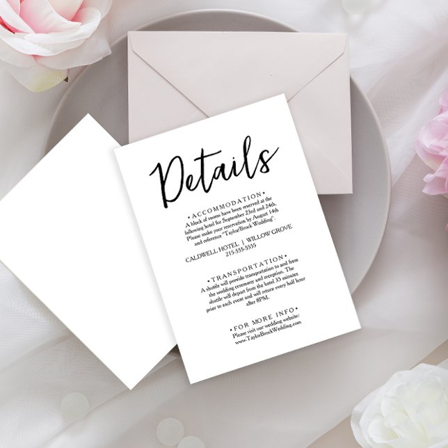 Minimalist Black & White Script Wedding Details Enclosure Card (Creator Uploaded)