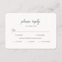 Minimalist Black White Script Wedding RSVP Card