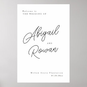 Minimalist Black White Script Wedding Welcome Sign