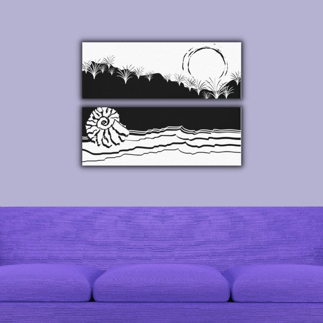 Minimalist Black & White Shore Seascape Canvas Print (Minimalist Black & White Shore Seascape Canvas Print)