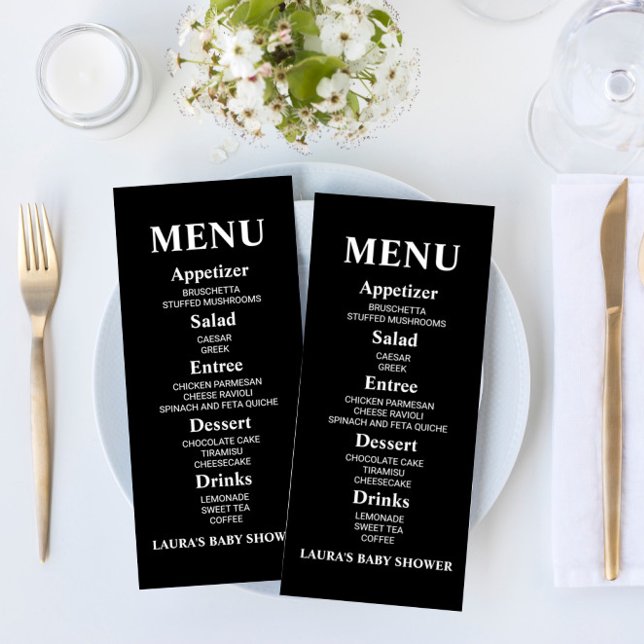 Minimalist  Black White Simple Baby Shower Food Menu (Creator Uploaded)