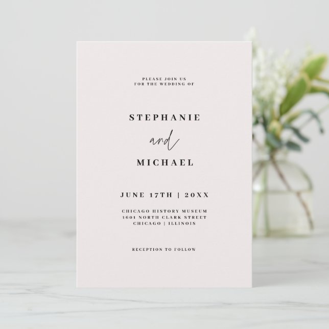 Minimalist Black White Simple Typography Wedding Invitation (Standing Front)