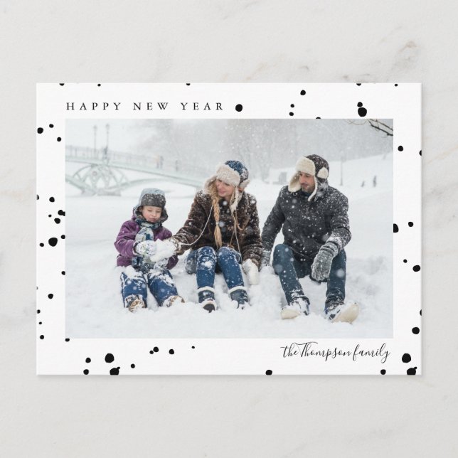 Minimalist Black White Snow Photo Happy New Year P Postcard (Front)