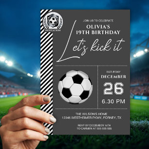 Minimalist Black White Soccer Birthday Invitation
