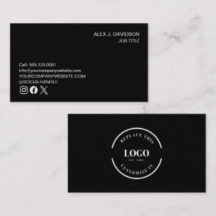 Minimalist black white social icons Custom logo Business Card